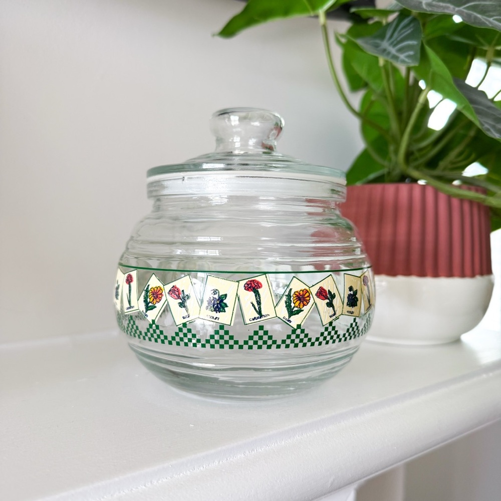 KIG Indonesia Floral Checkerboard Lidded Candy Jar